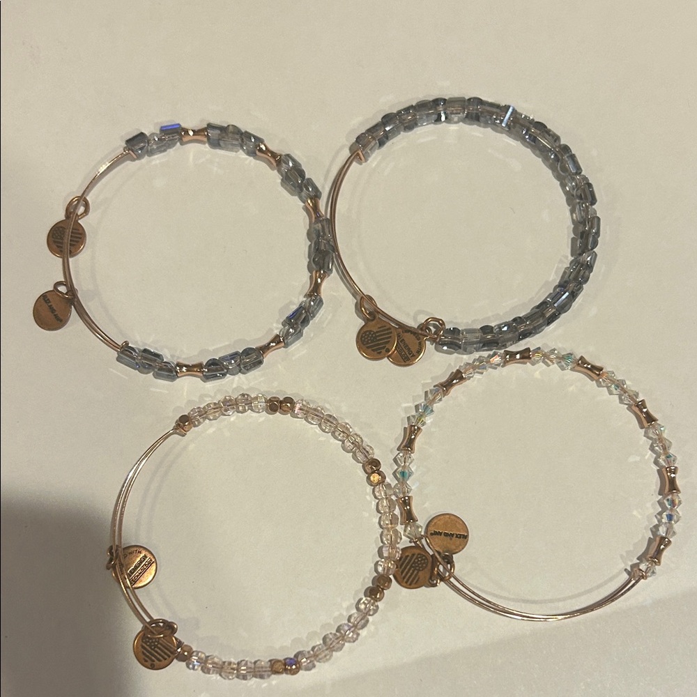 Alex and Ani Rose Gold Beaded Bangle Set — Gray & Clear Crystals